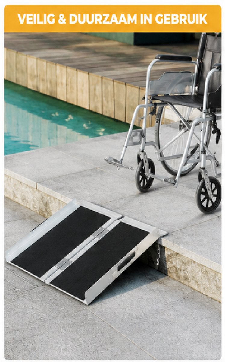 Veya Oprijplaat rolstoel - Opvouwbaar - 60 x 73 x 5 cm (lxbxh) - Draaghandvat - Antislip oppervlak - Tot 270kg - Oprijplaat