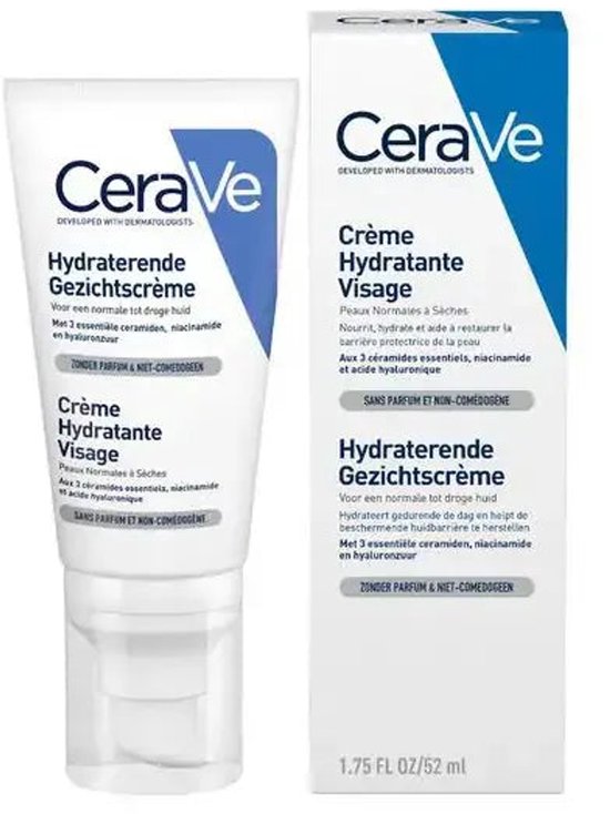 CeraVe Hydraterende Gezichtscrème verpakking, voor de normale tot droge huid.