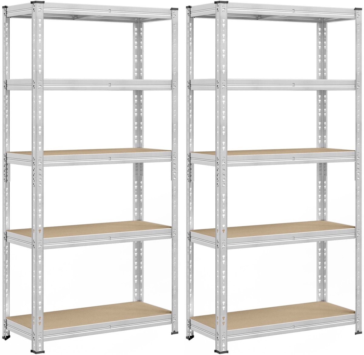 Opbergrek 2-delige set Stevig en duurzaam metalen frame Met verstelbare legplanken en antislipvoetjes Deelbaar ontwerp Montage zonder schroeven voor eenvoudige montage Geschikt voor garage magazijn en kelder 40 x 90 x 180 cm Zilver
