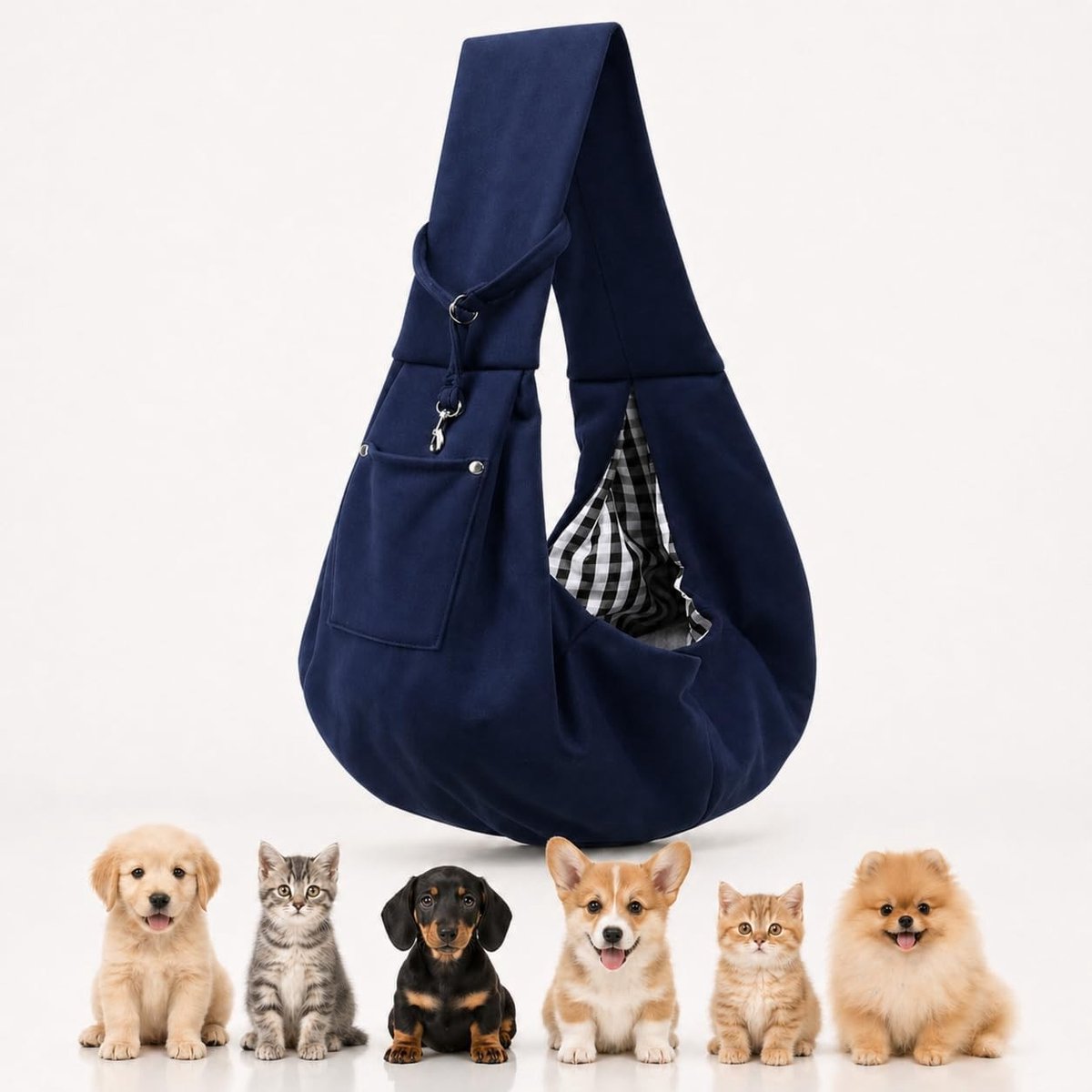 Puppy Sling Carrier - Donkerblauw - 53,3 x 30,5 cm - Ademend en Omkeerbaar - Voor Kleine Honden