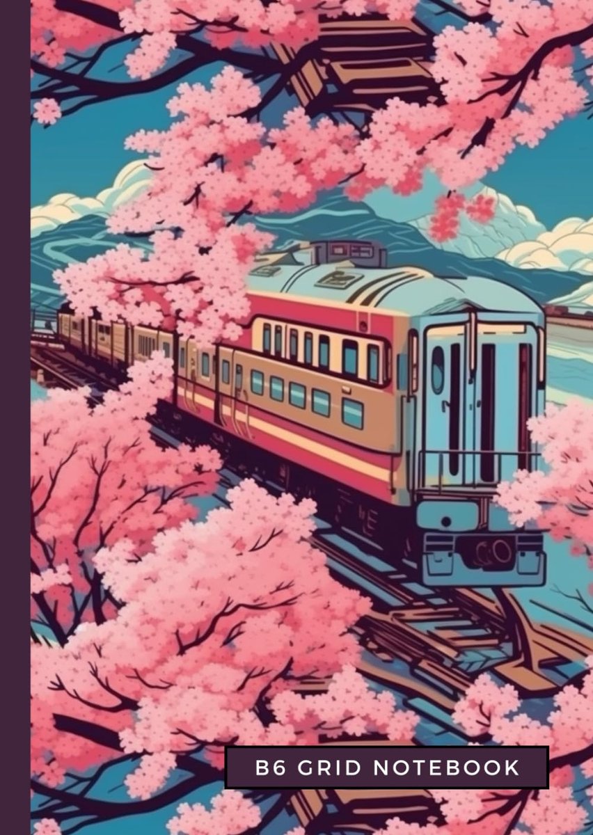 B6 Softcover Notebook Travel Journal Planner: Sakura Cherry Blossoms Trains Japanese Theme Pattern - ShopVlot