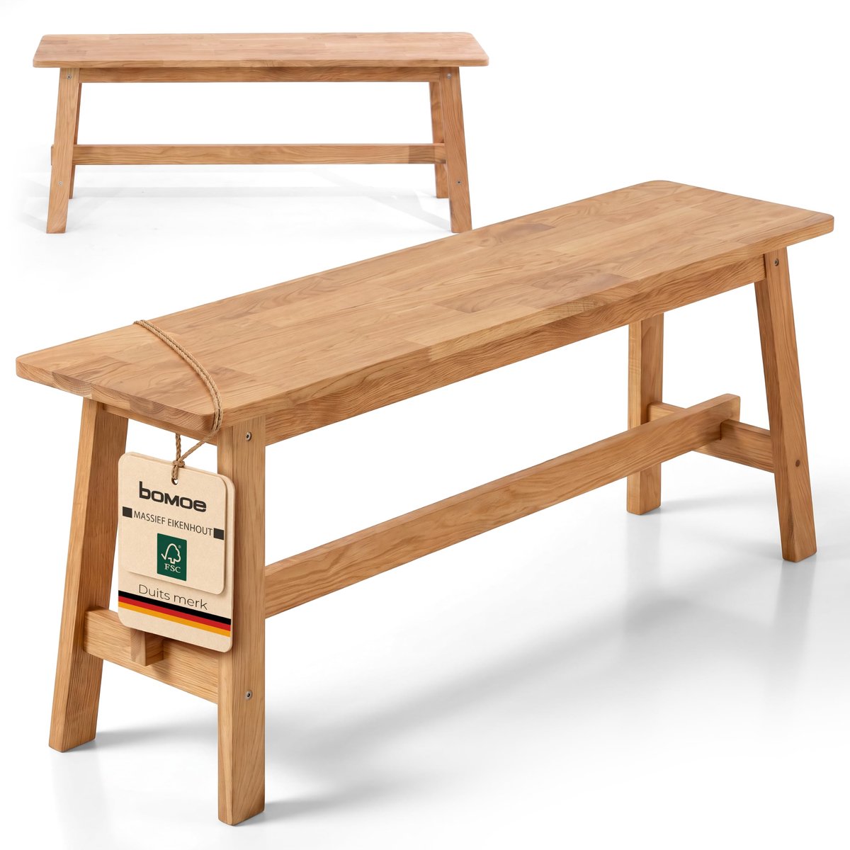 Bomoe Houten Bank Eiken Massief FSC® Geolied Zitbank Hout Bank gang keuken - ShopVlot