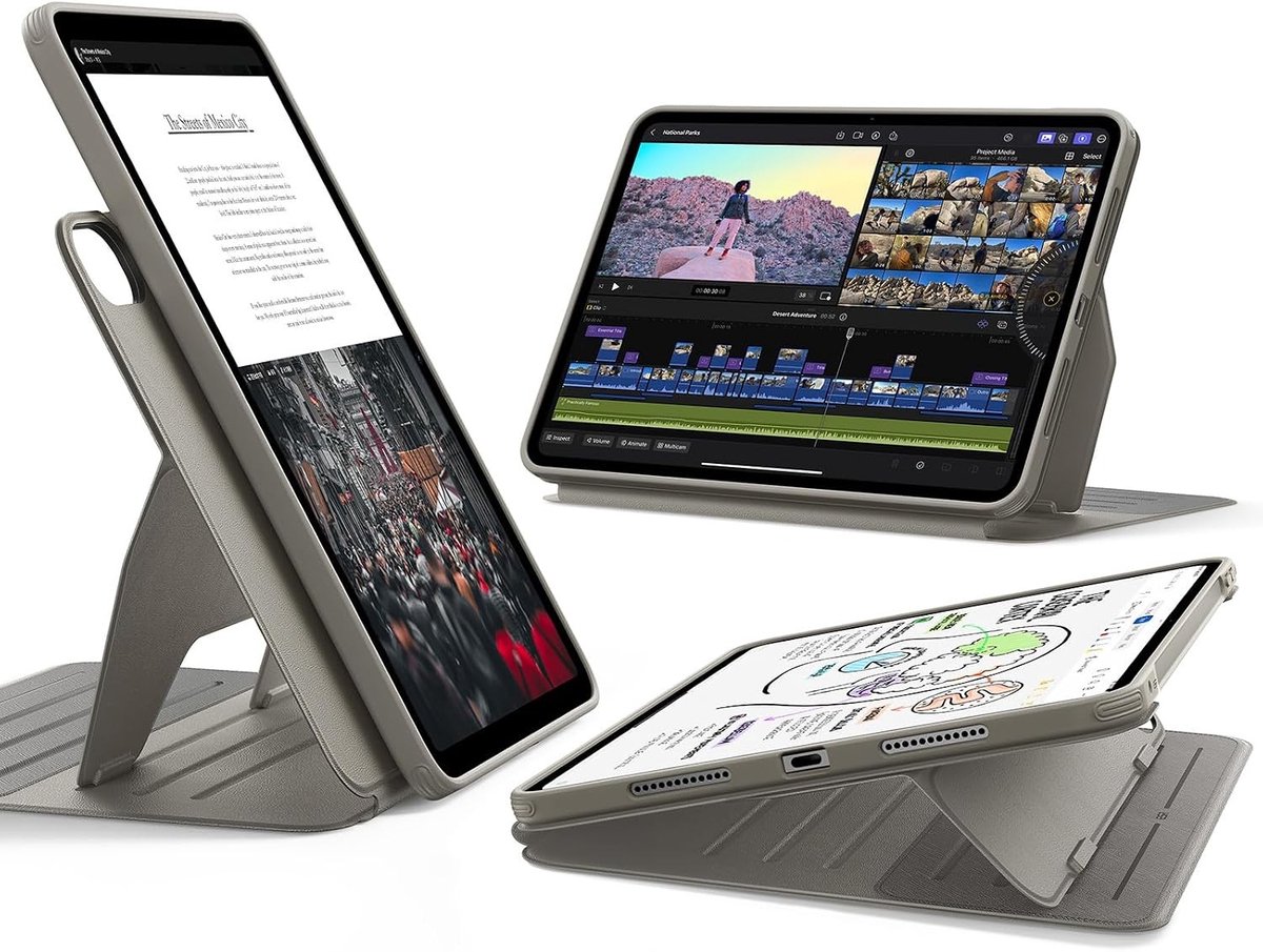 iPad Air 13 inch M3/M2 Hoes met Afneembare Magnetische Deksel, Draaibare Stand in Staande en Liggende Modus, 9 Verstelbare Hoekopties voor Optimale Bescherming