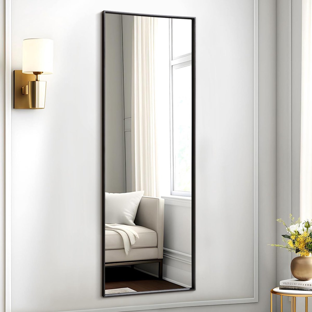 AAZZKANG Volledige Lengte Wandspiegel met Metalen Frame Grote Hangende Spiegels 110x35cm Modern Rechthoekig voor - ShopVlot