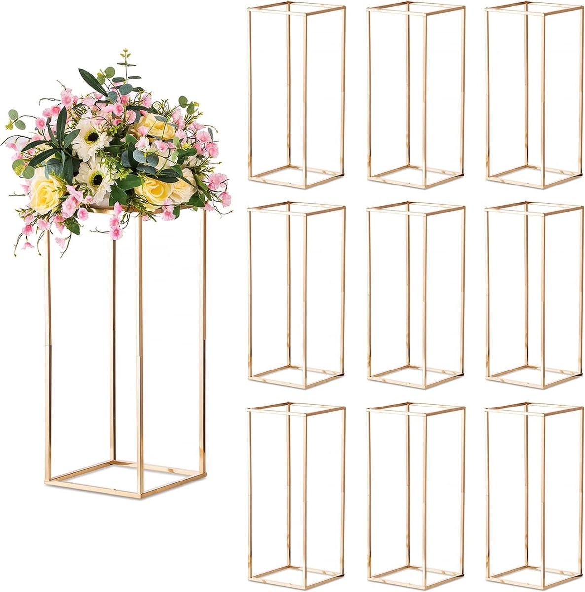 Geometrische Gouden Vazen Set van 2 - Elegante Vloervazen voor Bloemstukken en Decoratie voor Bruiloften en Feestjes, 60 cm Hoog