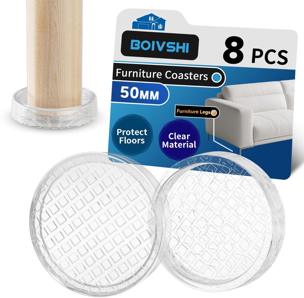 BOIVSHI Ø50mm Tapijt Protector Cups, Trasnparent Meubels Coaster, Clear Castor Cups, Sofa been Floor Protectors 8 STKS - ShopVlot