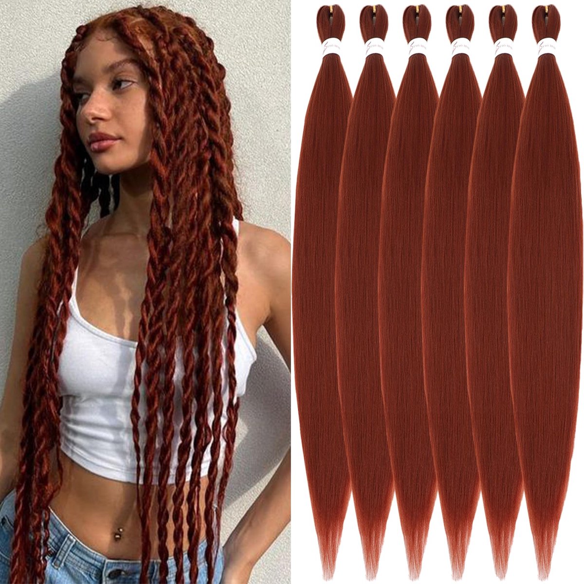 Xusuperb 30 inch Long Pre Stretched Braiding Hair Colour 350# Ginger Braiding hair 6 Packs Copper Red Easy Braids Soft - ShopVlot