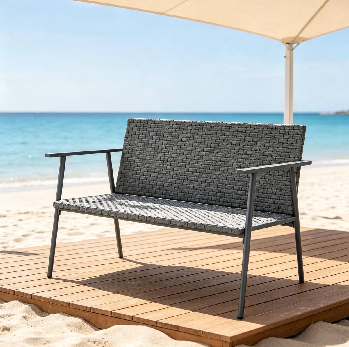 STILVORA Zitbank 110 x 58 x 78 cm - 2-Zits Tuinbank Met Verstelbare Voeten En Armleuningen - Voor Balkon En Terras - Rotan En Staal - Grijs