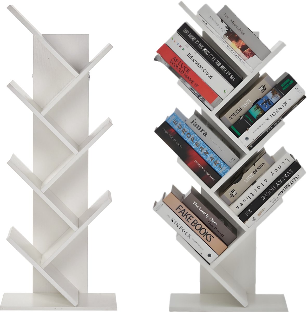 Boomvormige Boekenkast 5 Lagen - 40x21.2x104cm - Ruimtebesparend Scheidingsrek - Opbergkast - Voor Woonkamer Kantoor Slaapkamer - Wit