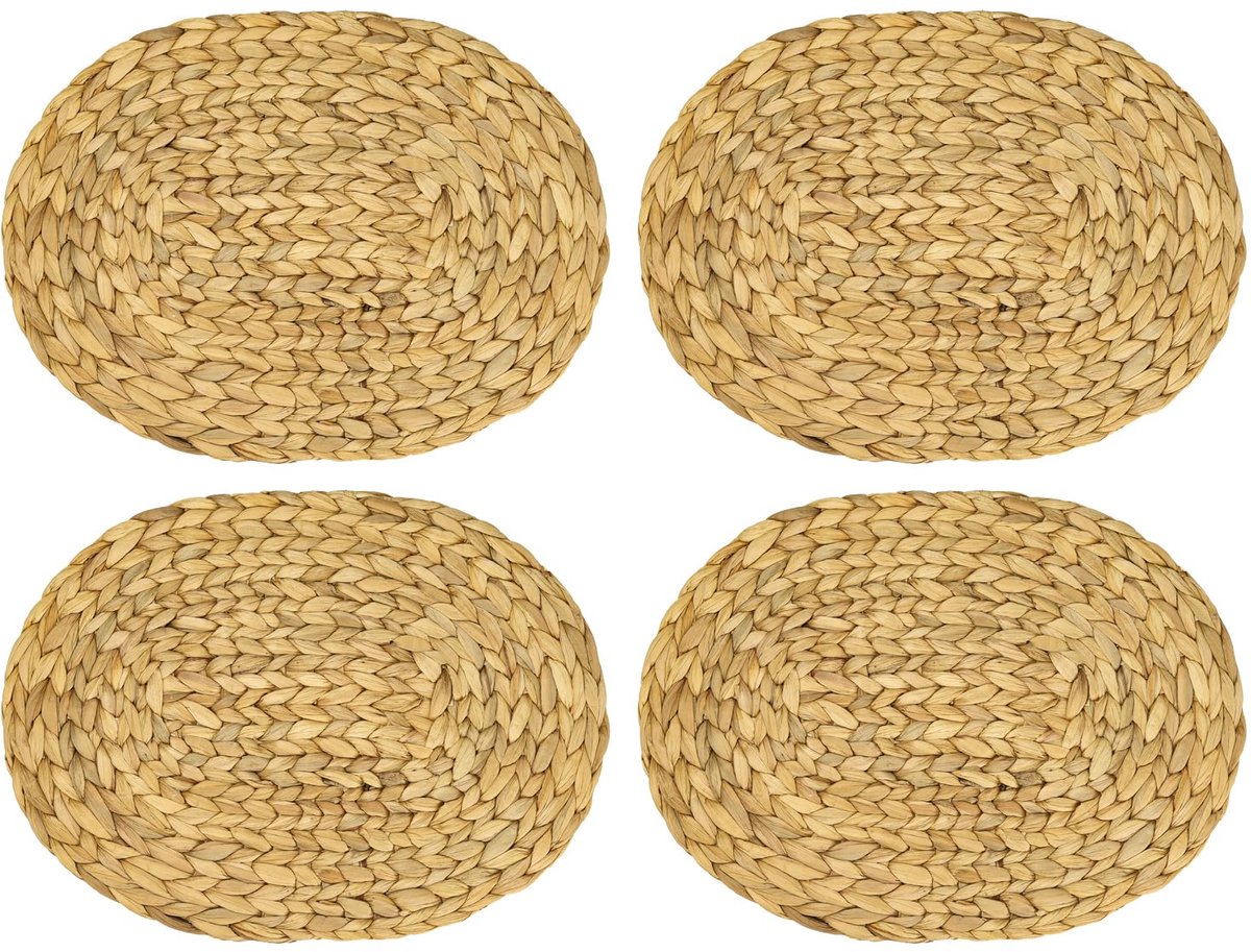 Famanu – Ovale gevlochten placemat van waterhyacint, wasbare set van 4, 40 x 30 cm, perfect voor tafeldecoratie
