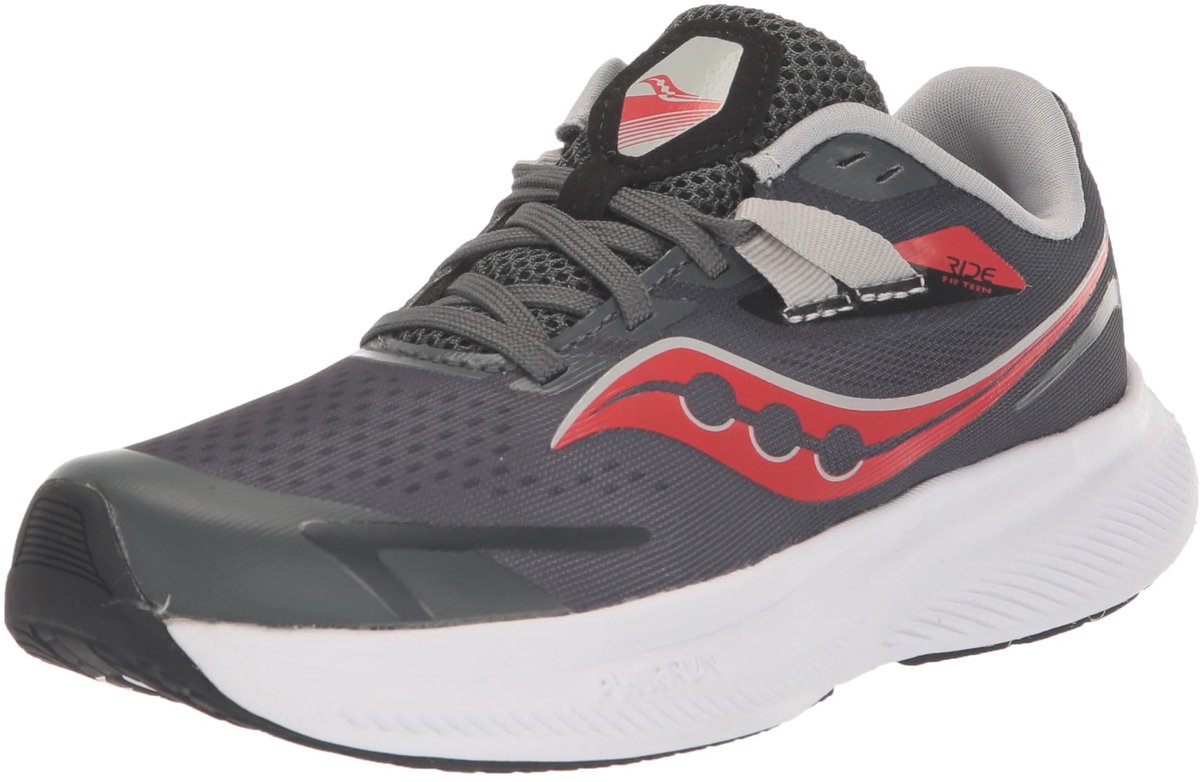 Saucony Ride 15 Junior - Hardloopschoen - Grijs/Zwart/Rood - 35.5