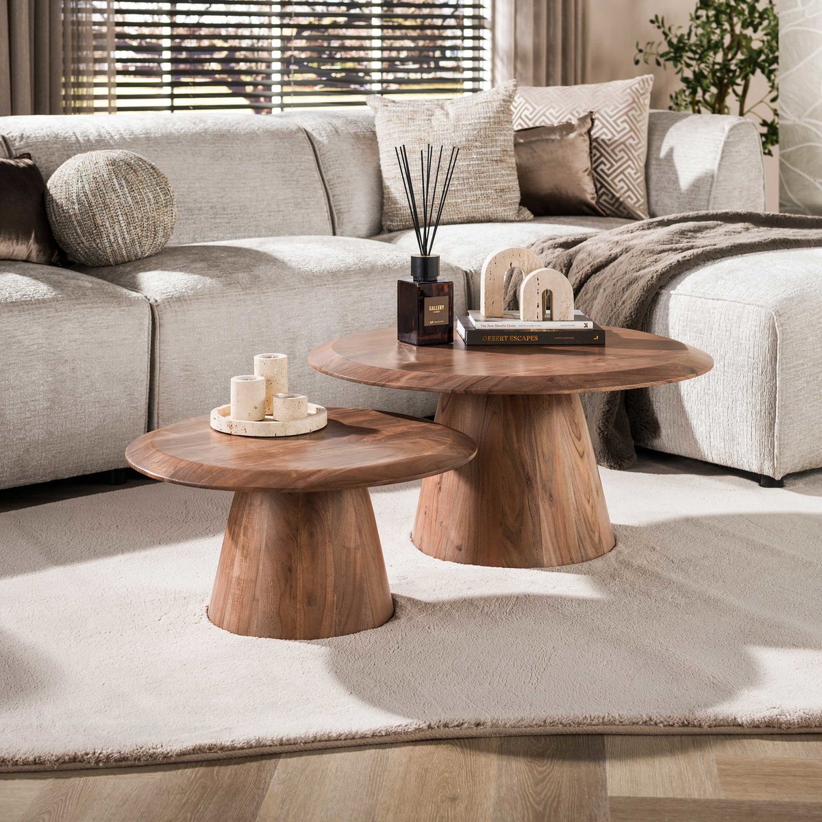 Giga Living Giga Meubel Salontafel Rona Bruin – Massief Acaciahout – Set van 2