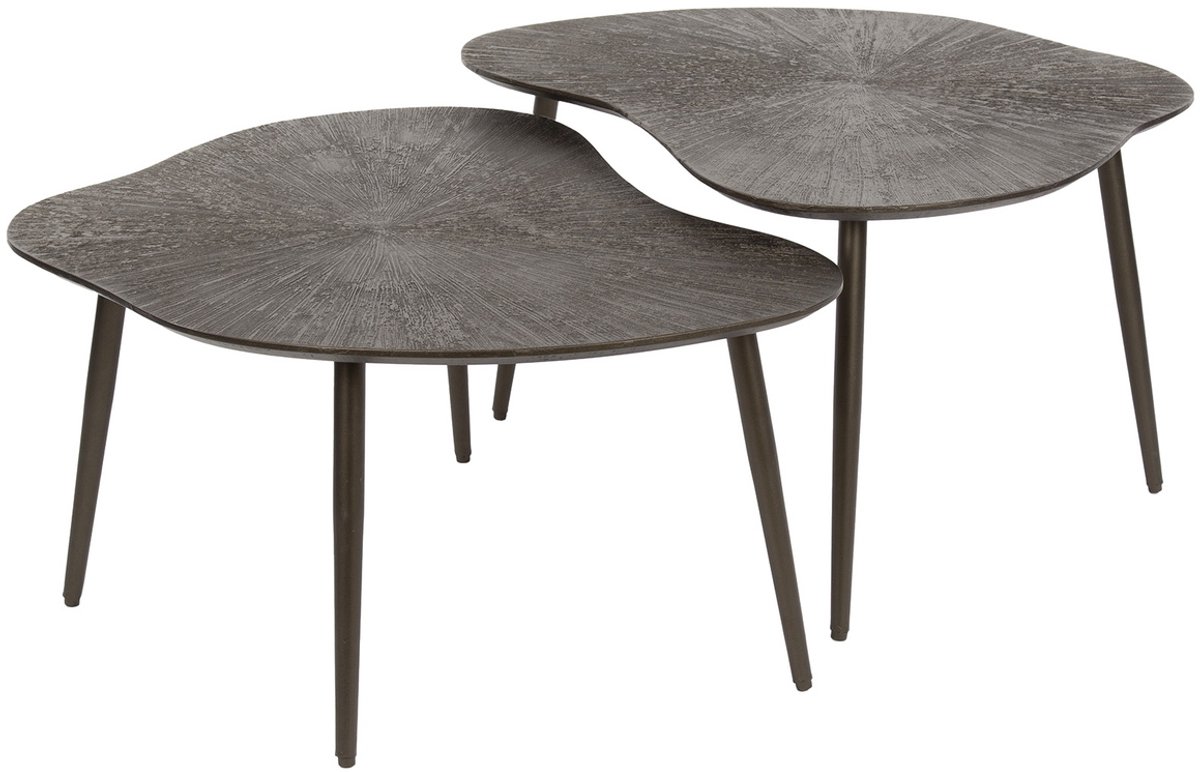 Giga Meubel Salontafel Brown Ray Metal Leaf - Bruin Metaal - Set van 2