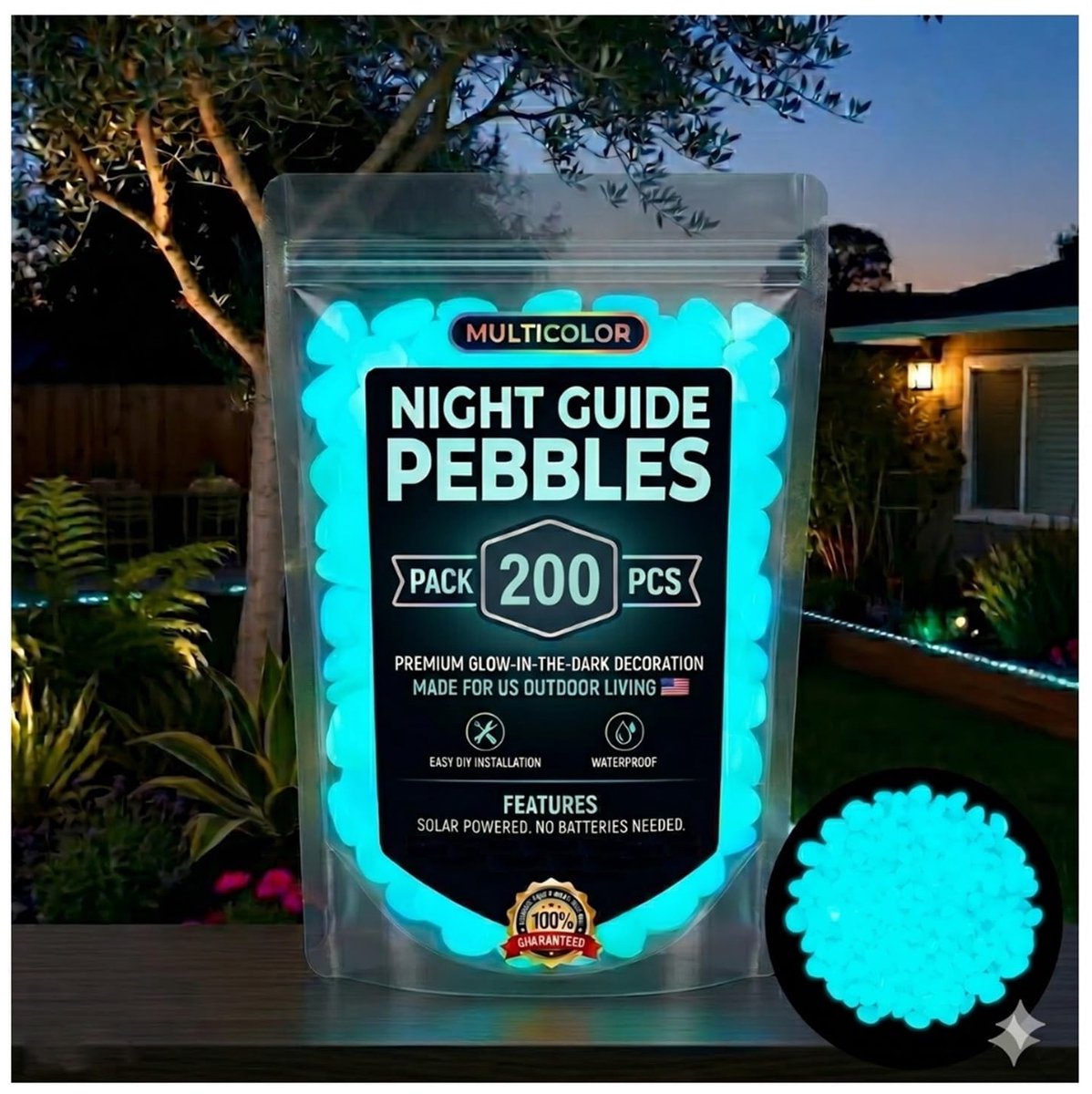 VONKELIOS®200 Stuks Gloeiende Kiezels in het Donker - Blauwe Luminous Stenen voor Tuinpaden - Waterdichte Gloeiende Stenen voor Aquarium DIY Decoratie