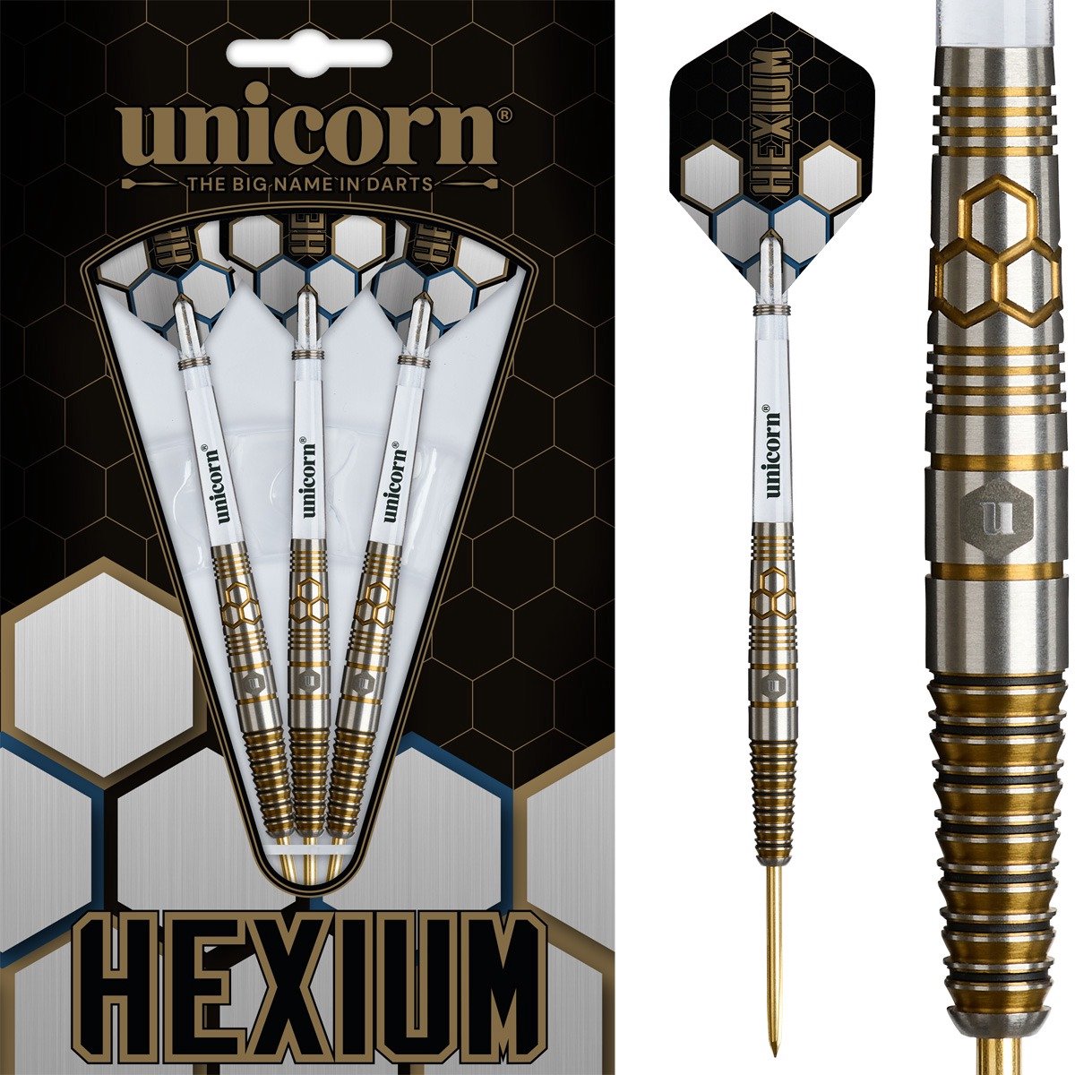 Unicorn Hexium 3 Gold Black 90% - Dartpijlen