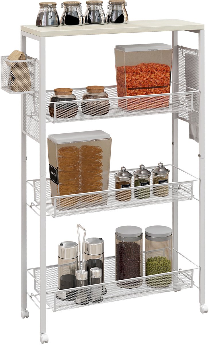 HOMCOM Keukenwagen - Staal - 58x18,5x87cm - Wit