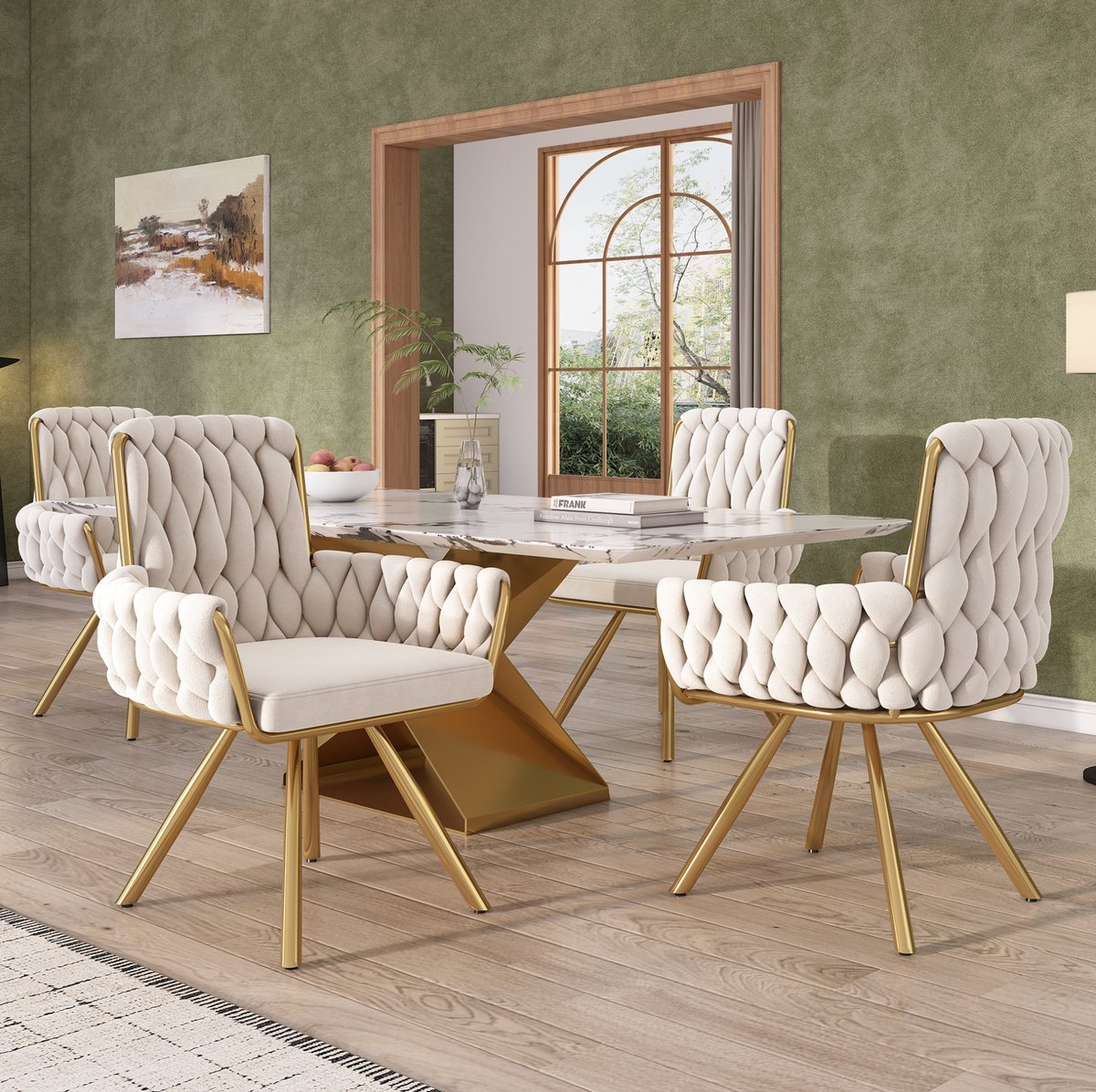 STILVORA Eetkamerstoel Kuipstoel Set van 4 360 Graden Draaibaar Met Armleuningen Voor Eetkamer Woonkamer En Lounge Velvet Metaal Beige