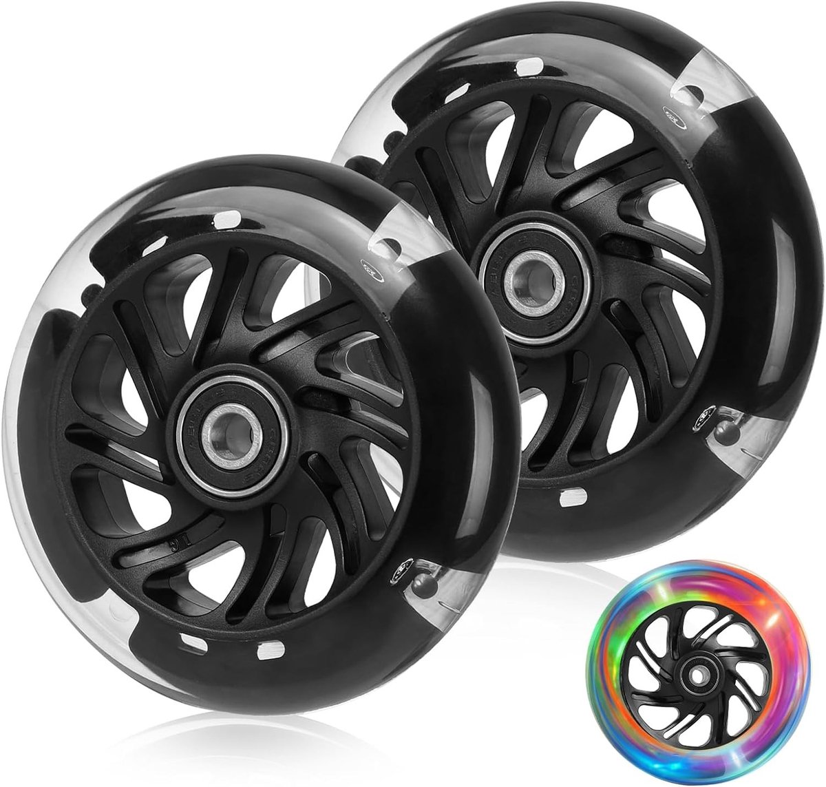 Stuntstep met LED-verlichting, 100 mm wielen, ABEC 9 lagers en 88A hardheid - Geschikt voor alle skaters (Zwart)