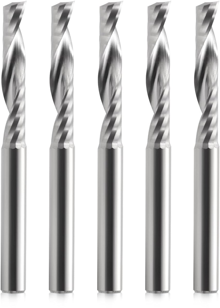 CNC Spiral Frees voor Acryl, PVC, ABS en Multiplex - 4mm Schacht en 22mm Groeflengte, Set van 5 Stuks