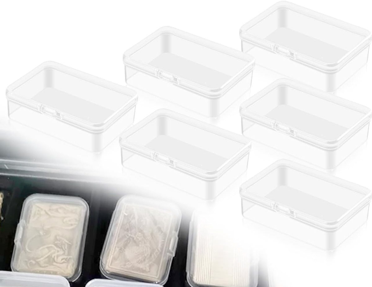 Set van 6 Transparante Plastic Opbergdozen, Mini Lege Dozen met Deksel voor Sieraden, Kralen en Kleine Voorwerpen - 3 x 2 x 2 cm