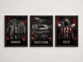 PSV Triptyque Poster | Eindhoven & Philips Stadion | Comprend 3 Cadres Noirs A4