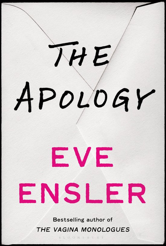 Couverture de livre avec le titre 'The Apology' en lettres noires, écrit par Eve Ensler.