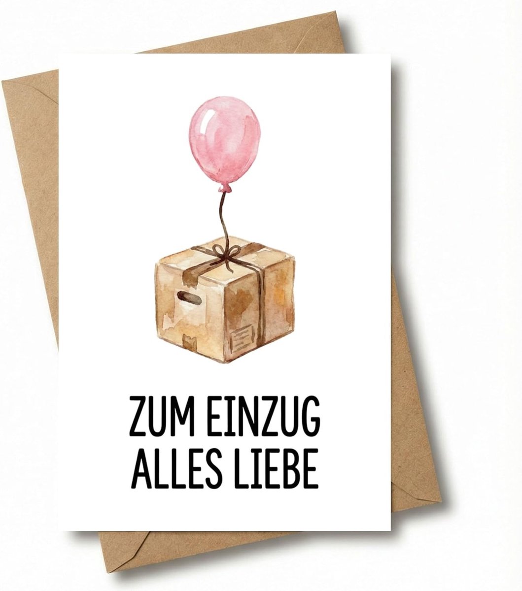 Verhuizingskaart met envelop - Alles Liebe - 11,5 x 17 cm - Stevige Vouwkaart met Kraftpapier Envelop - Voor Verhuizing en Huisaankoop