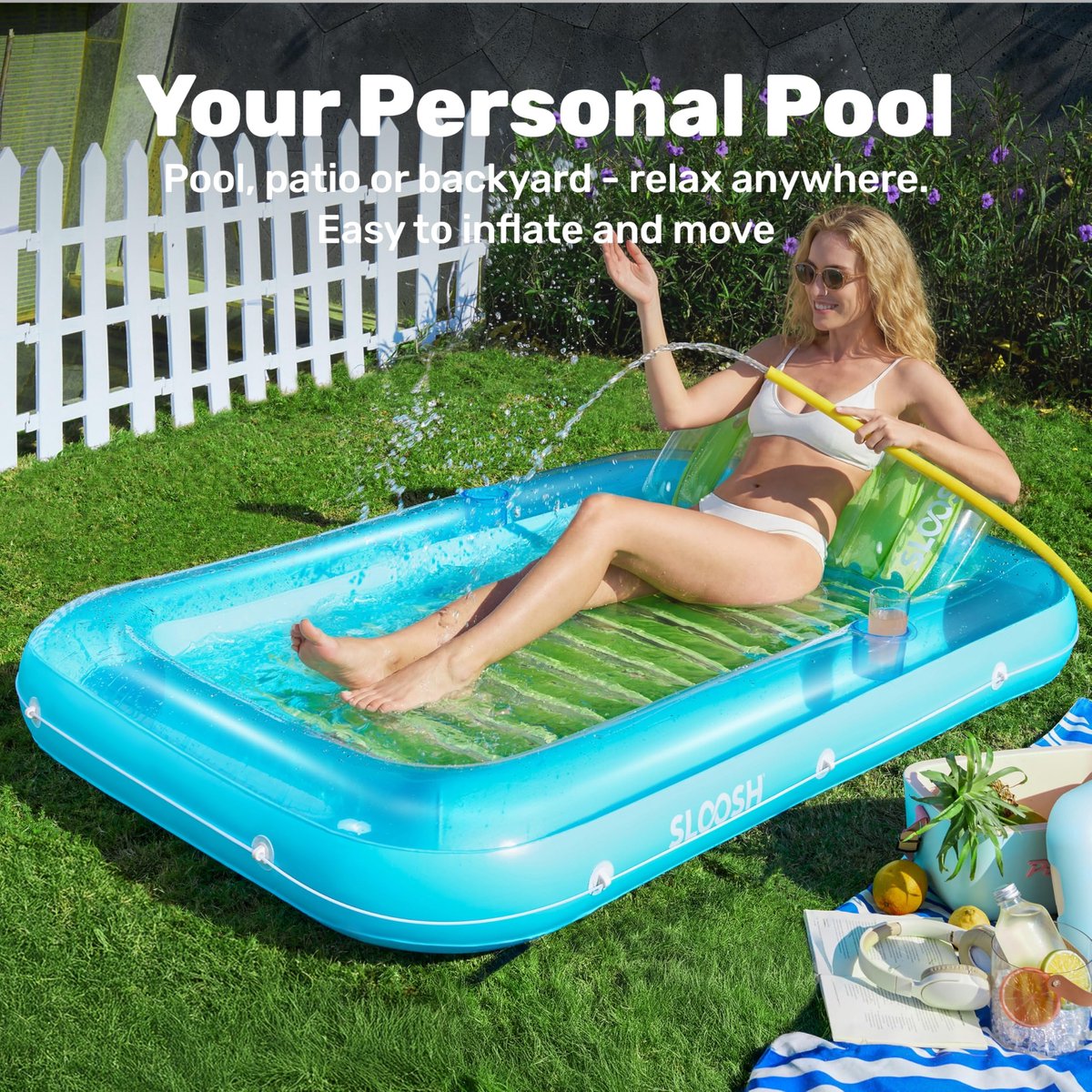 Sloosh Opblaasbaar zonnebed, drijvend loungebed, luchtmatras voor volwassen, voor zwembad, 175 x 115 cm (groen) - ShopVlot