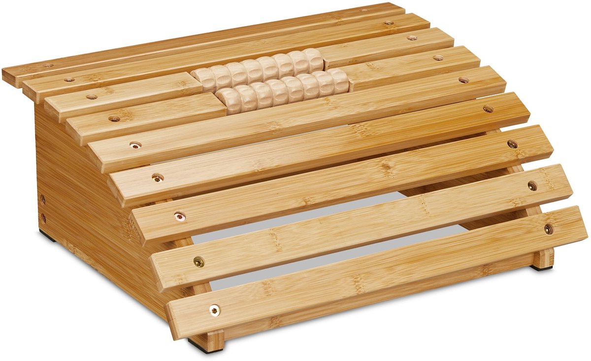 Famanu – Voetensteun voor bureau met voetmassage rollers, voetenbankje van bamboe voor ontspanning en comfort