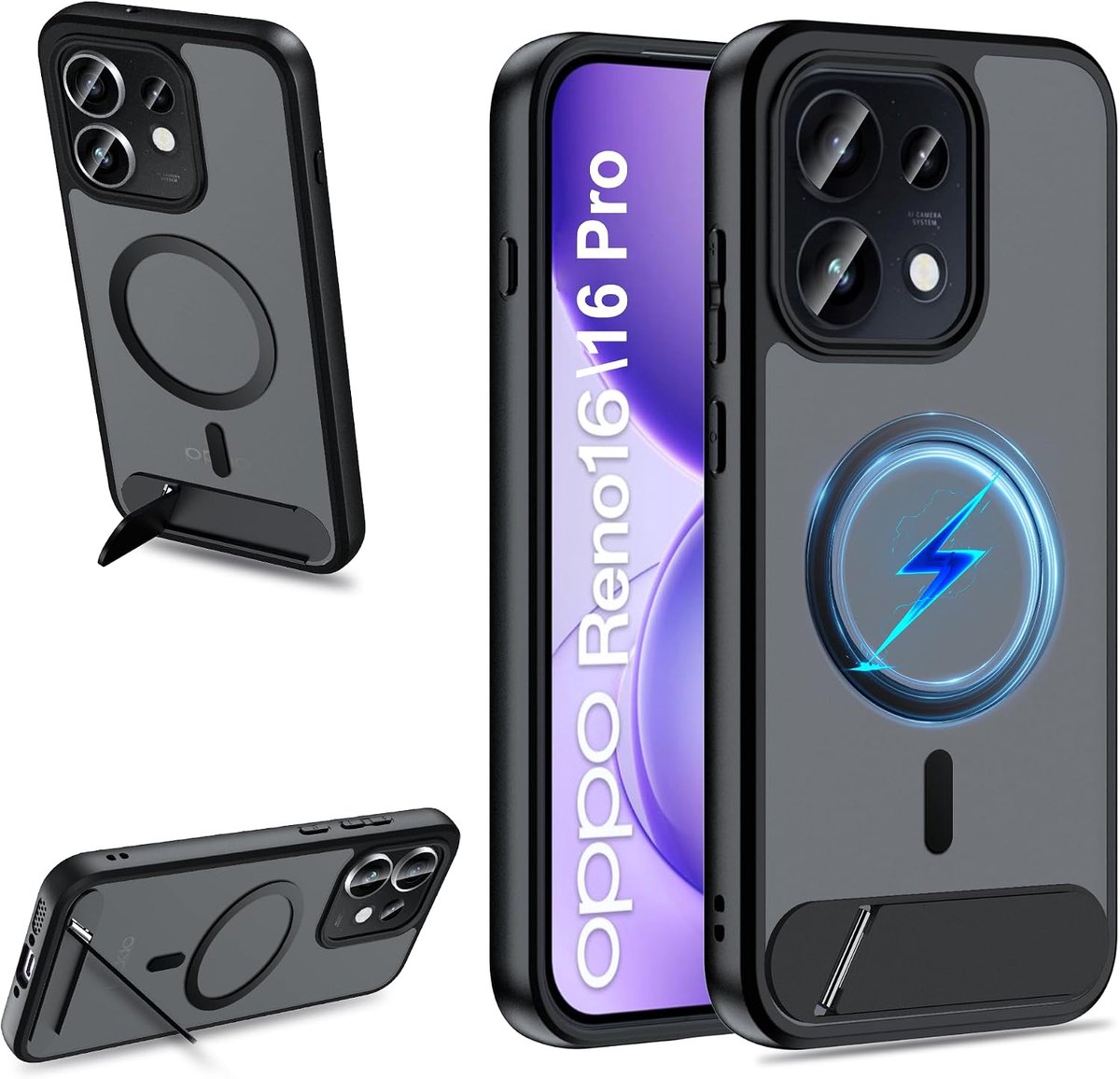 Zandarix Hoesje Geschikt voor Oppo Reno 16 / 16 Pro - Geschikt voor Mag - Anti Drop - Kickstand - Acryl - Back Cover Hoesje - Zwart