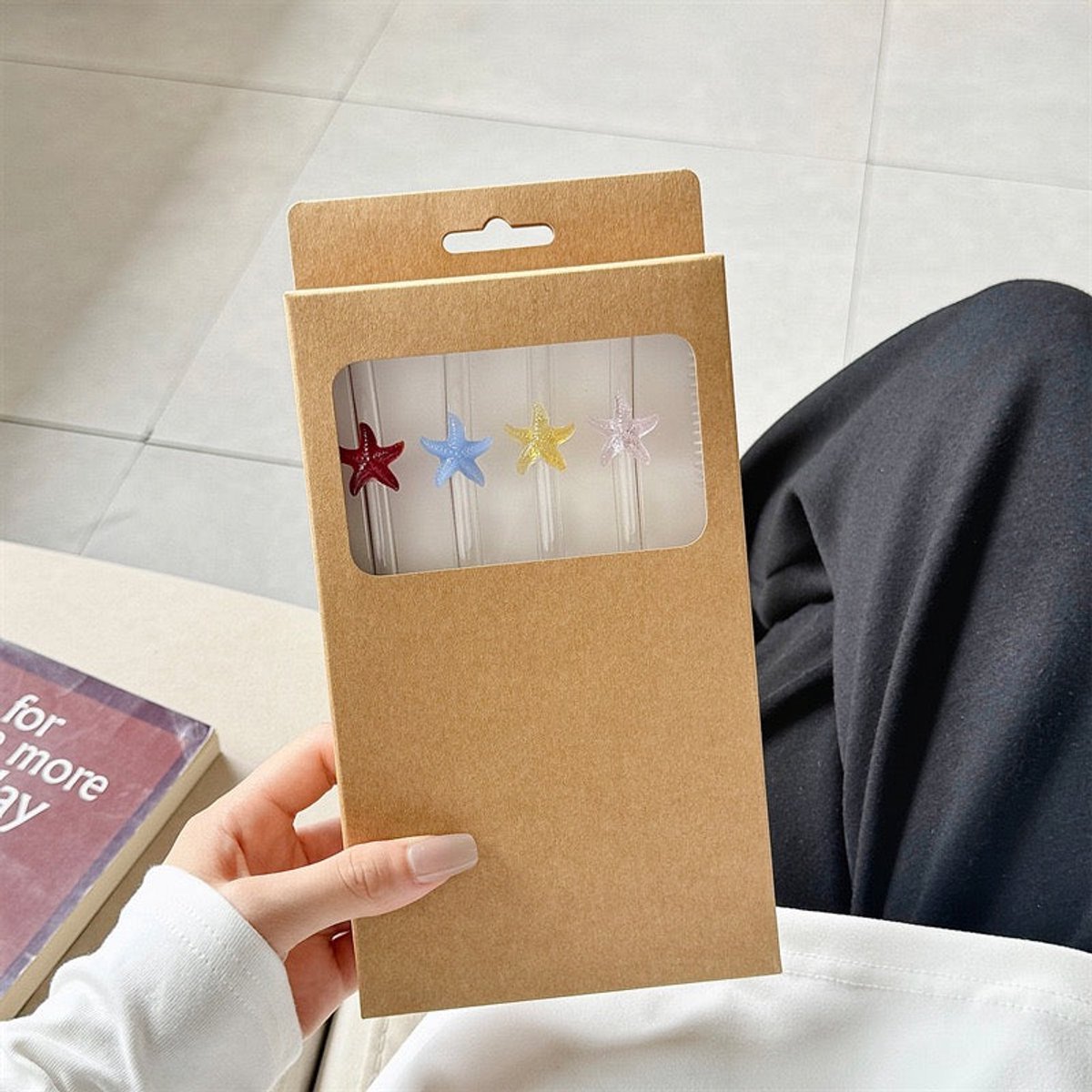 Stasia Glazen Rietjes met Zeesterren – Set van 8 – Transparante Drinkrietjes – Luxe Design – Glazen Rietjes
