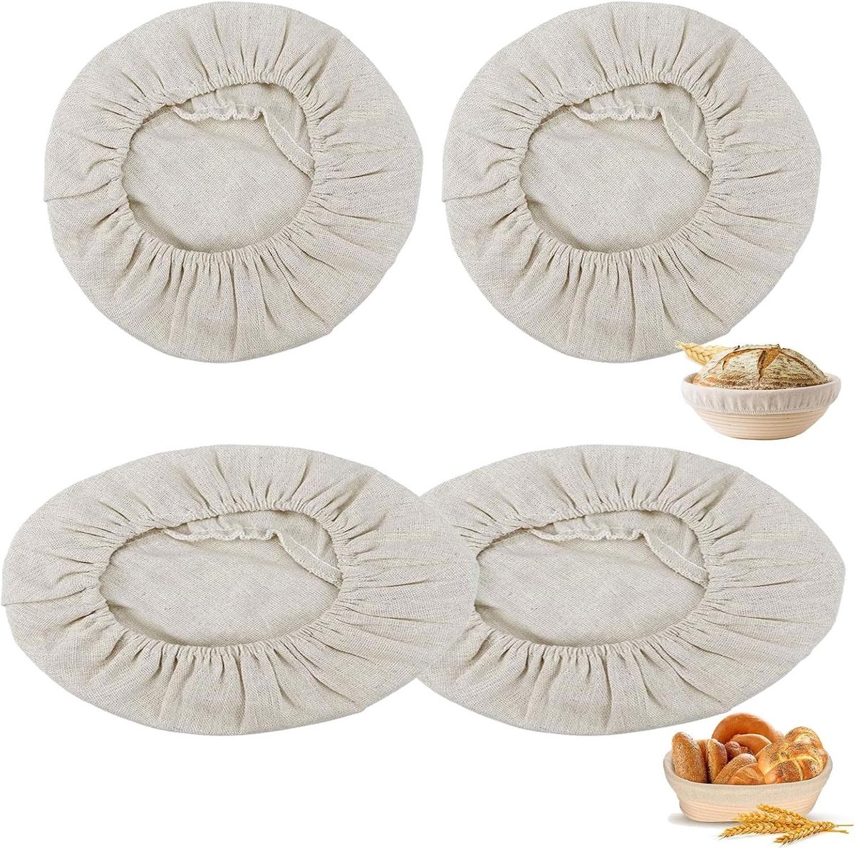 Linnen inserts voor brooddeeg, fermentatie manden, proofing doek voor ronde en ovale manden, set van 4 stuks (25cm)