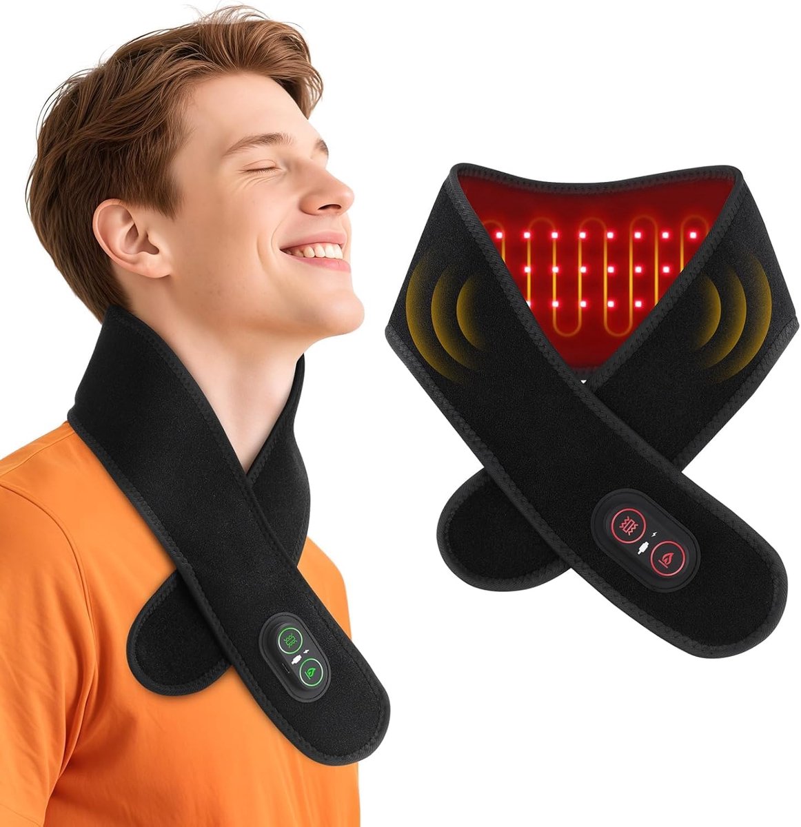 Draadloos nekverwarmingskussen - roodlichttherapie - warmte en massage - voor nekpijnverlichting - oplaadbare nekverzorger - voor mensen met nekpijn - zwart - 1 stuk