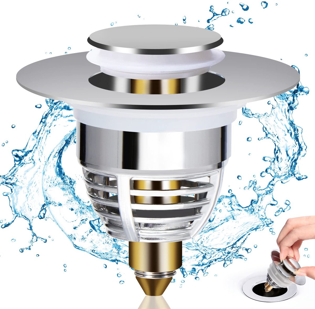 Diboniur Sink Plug, Universal Pop Up Sink Plug, Full Metal Drain Plug, Sink for Bathtub, Kitchen, Washbasin (Drain - ShopVlot