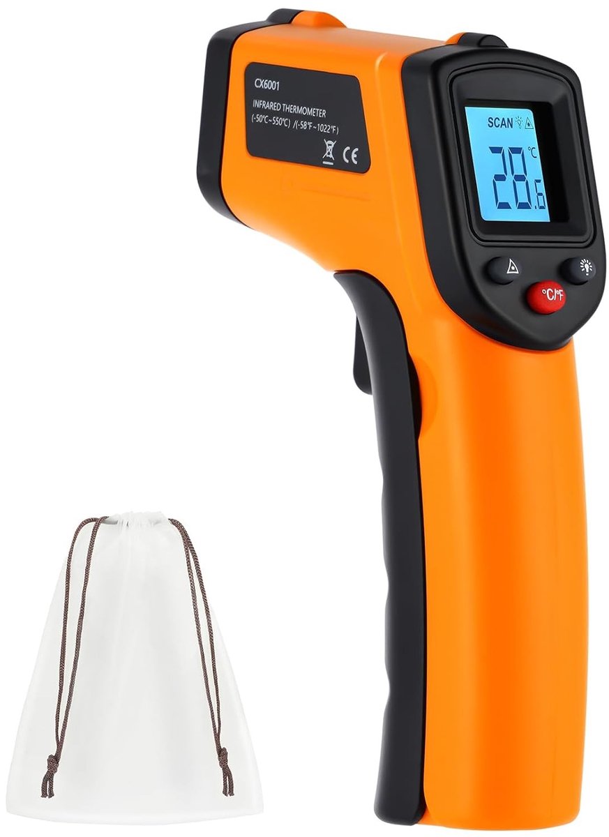 Infraroodthermometer - Zwart - Contactloze Temperatuurmeter voor Oppervlakmetingen in Keuken en Huishoudelijk Gebruik