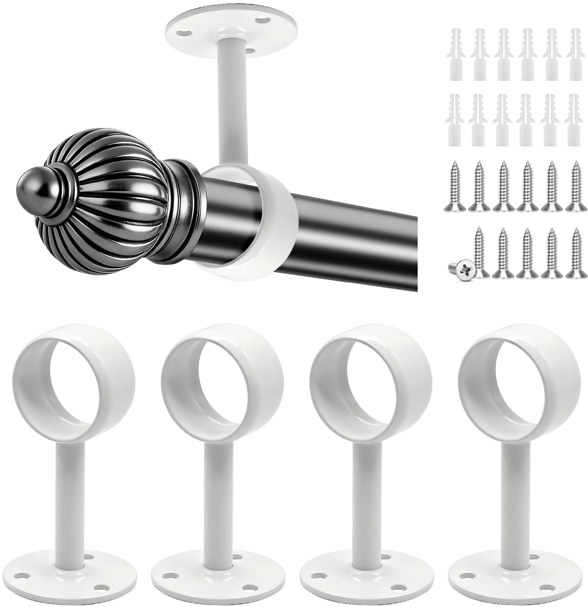 Lurtgex® 4 stuks gordijnroede, houder, gordijnstang, wit, met schroeven, plafondhouder, gordijnroede, roestvrij staal - ShopVlot