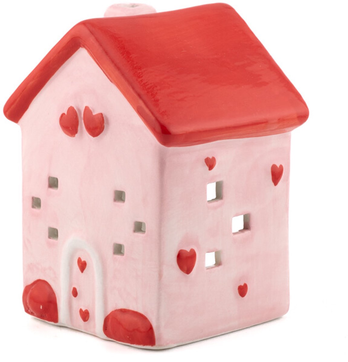 Aardewerk decoratie huisje roze S