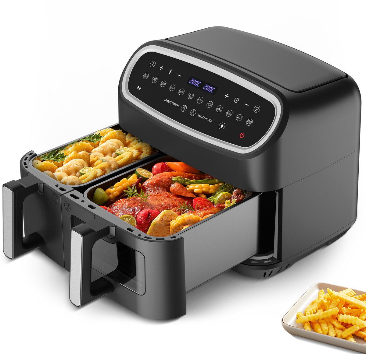 Heteluchtfriteuse Dubbele Zone 10 Liter Capaciteit 2000 W Vermogen Plastic Behuizing Voor Gezond Koken