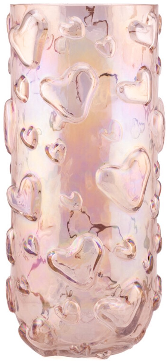 Glazen vaas hartjes holo roze L
