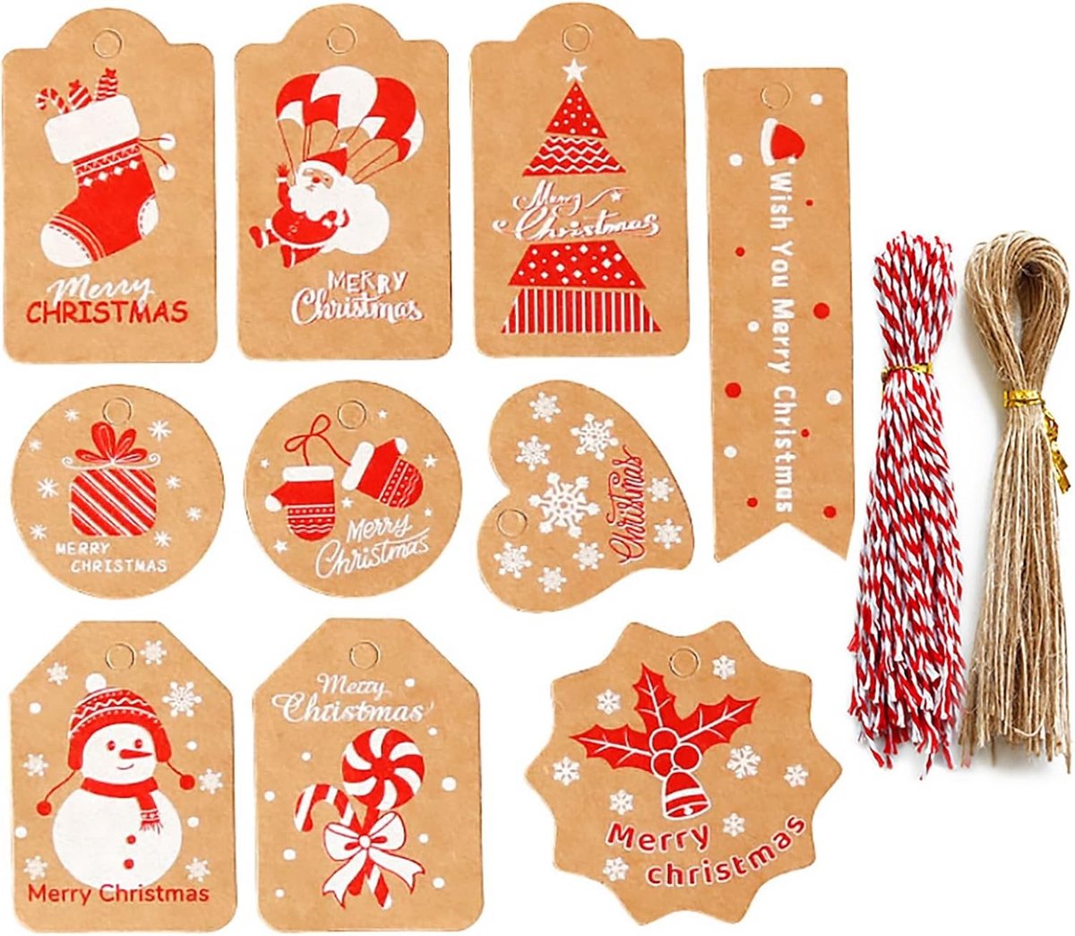 Cadeaulabels voor Kerstmis - Bruin - Verschillende Patronen - Kraftpapier - Voor Kerstdecoraties