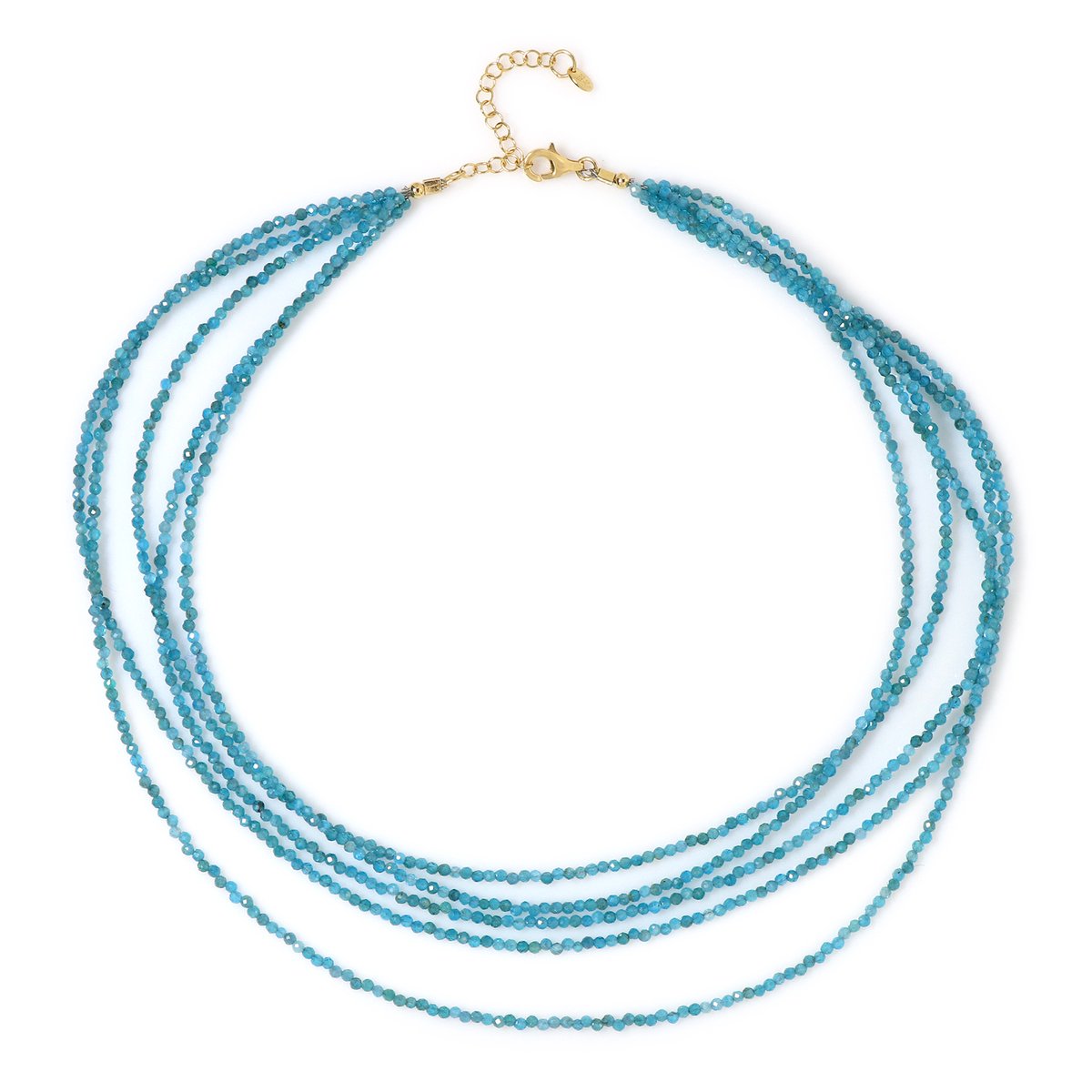 Cavill - verstelbare 925 sterling zilveren ketting met neon blauwe apatiet kralen - 61,7 ct - meerrijig elegant dames sieraad