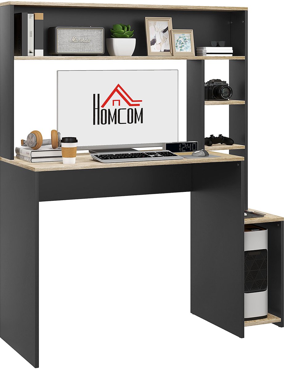 Bureau - Computertafel met planken - Met 5 Opbergvakken - 114 x 45 x 138 - Grijs