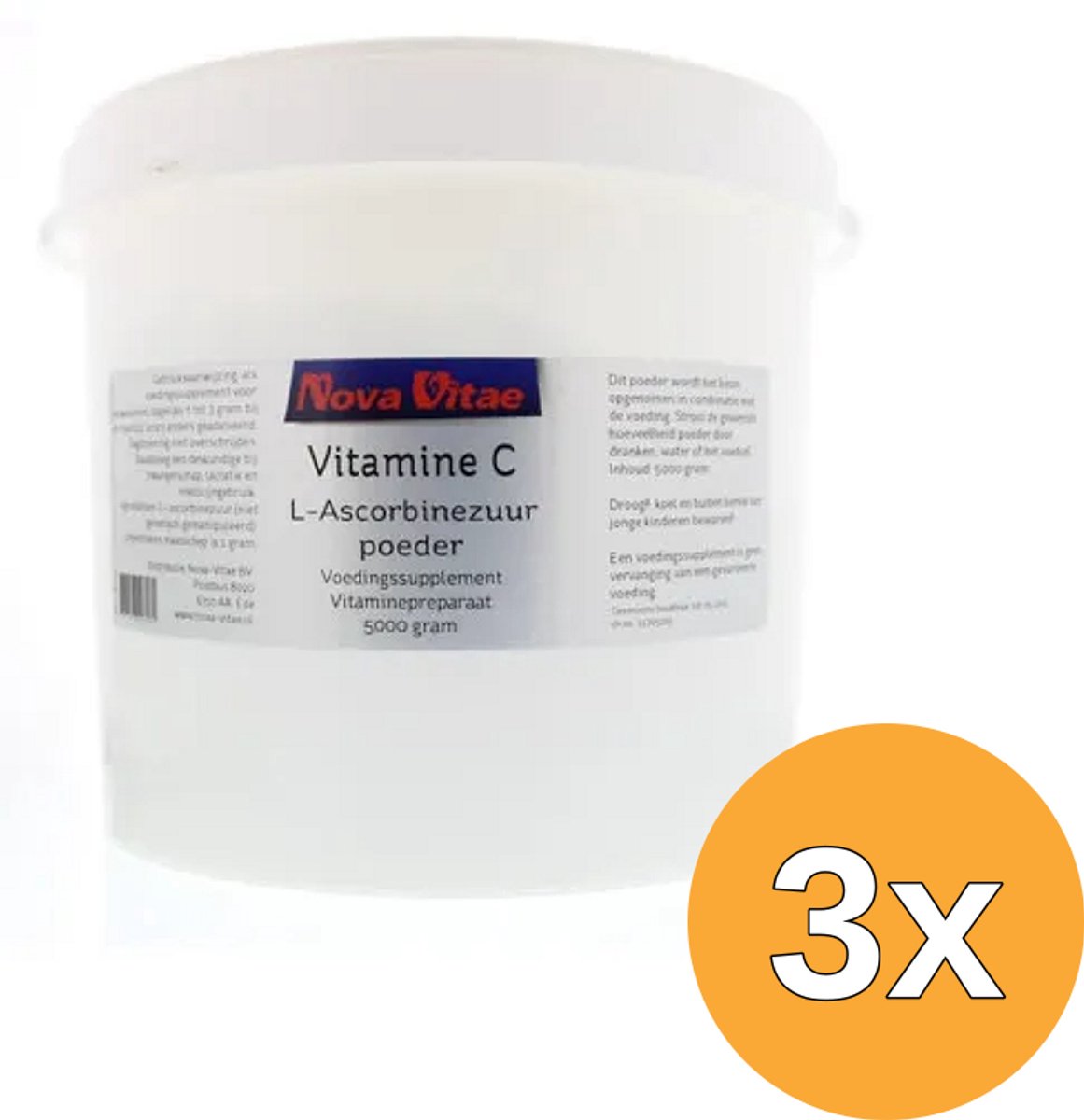 3x Nova Vitae Vitamine C ascorbinezuur poeder (5000 gr)