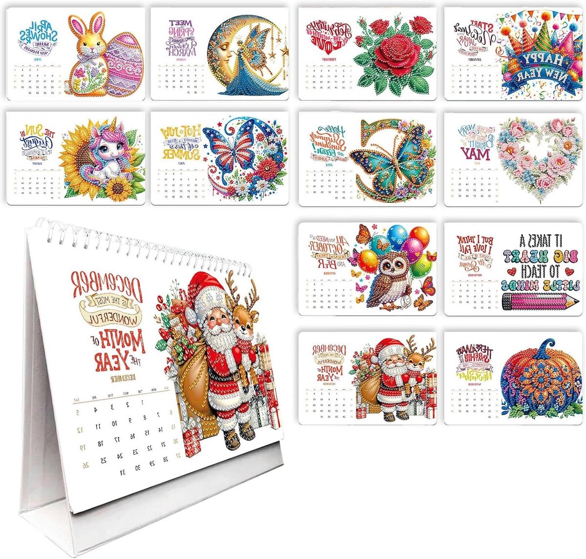 Tafelagenda 2026 - Maandplanner Hobby - Creatief Plannen - Glitter Pailletten Kunst - 19.5 x 17 cm - Multicolor