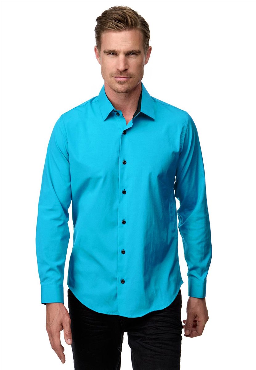 ItalianStyle - Heren Overhemd - Slim Fit Model - Turkis Blauw - Modaitalia
