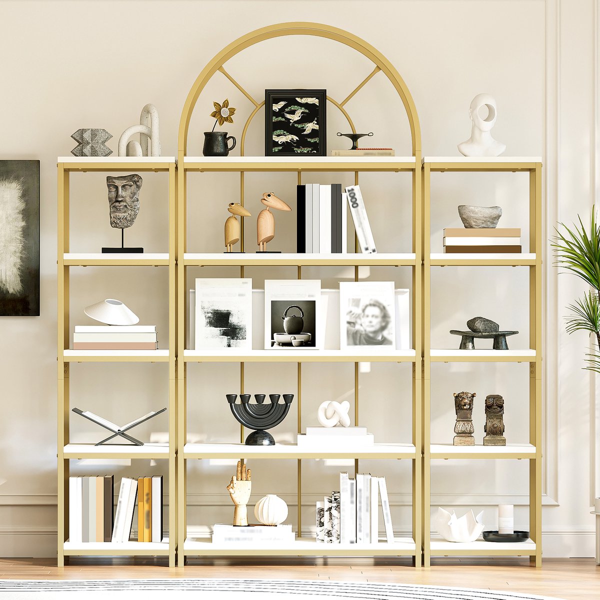 Re-purelife® modulair boekenkast set 163×30×184 cm - 3-delig staand rek met goudkleurig me