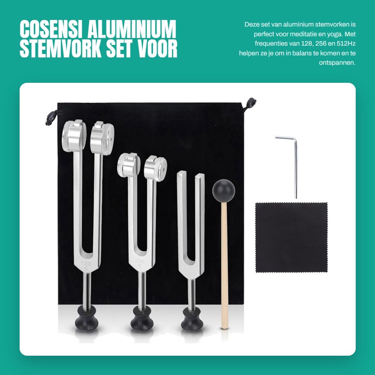 Dailygoods- Stemvork Set - Draagbaar Instrument - 128/256/512 Hz - Meditatie/Yoga - Aluminium - Lichtgewicht - Stemvorkinstrument