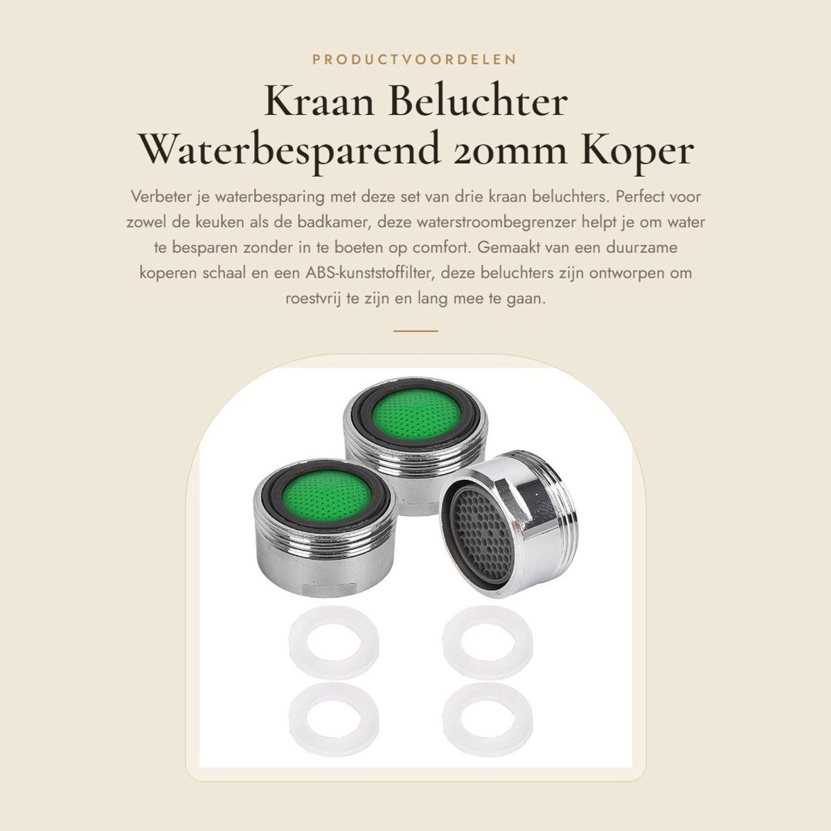 Dailygoods- Kraanbeluchter Waterbesparend - 3 Stuks - Koper/ABS - Vervangende Onderdelen - Roestvrij en Corrosiebestendig - Herbruikbaar - Waterbesparende Kraan