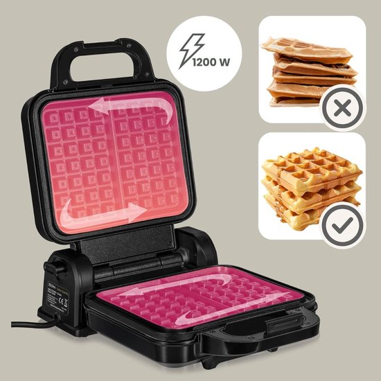 Ploutos® Wafelijzer Met Verwisselbare Platen - Antiaanbak Wafelmaker - Wafelijzer met Verwisselbare Bakplaten - Zwart - 24cm x 34cm x 11cm — afbeelding 3