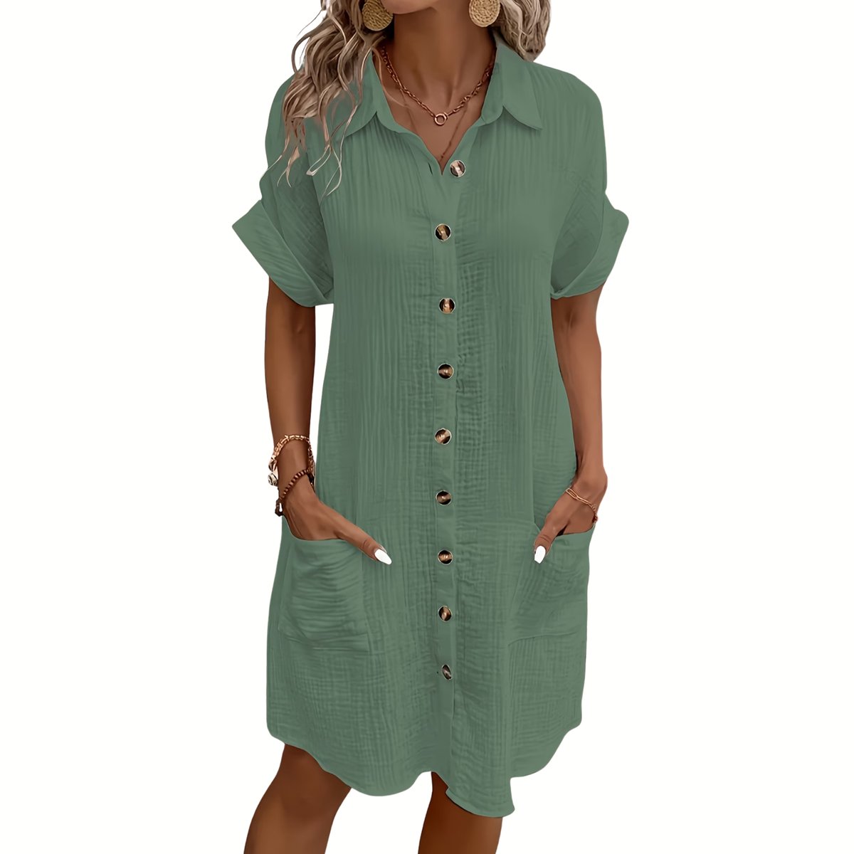 Currero Zomerjurk Dames Zomerjurken Volwassenen Vrouwen Midi Jurk Ibiza Stijl Sundress Dress Varen Groen
